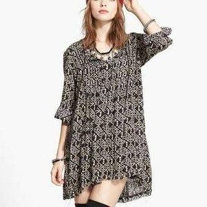 Free People Boho Marlow Pintuck Black & White Geo Print Dress Size S